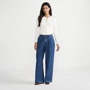 Land’s End Pleated Wide Leg Trouser Jeans (Sz Pet 12) High Rise Elevated Basic